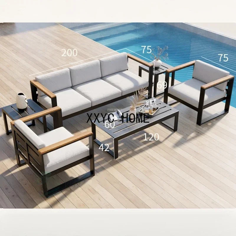 Aluminum Alloy Garden Sofas Waterproof Sunscreen Outdoor Furniture Home Courtyard Balcony Garden Sofa Coffee Table Combination L