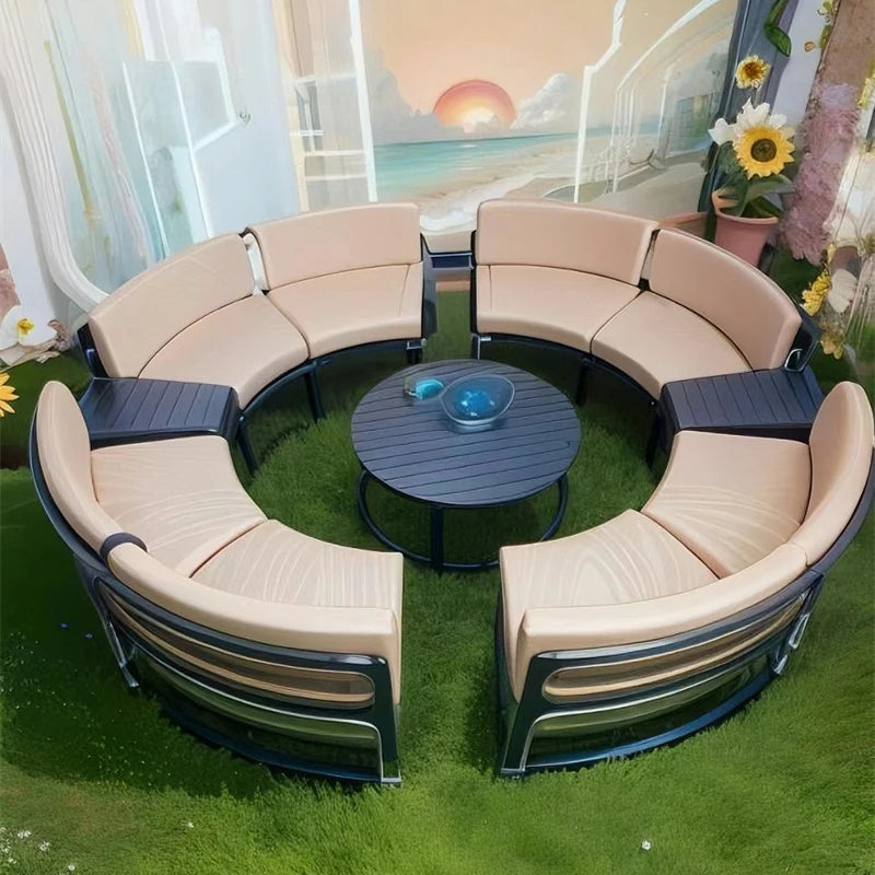 Outdoor Waterproof Sun Protection Garden Sofas Curved Outdoor Sofa Aluminum Alloy Courtyard Villa Reception Sofa Coffee Table