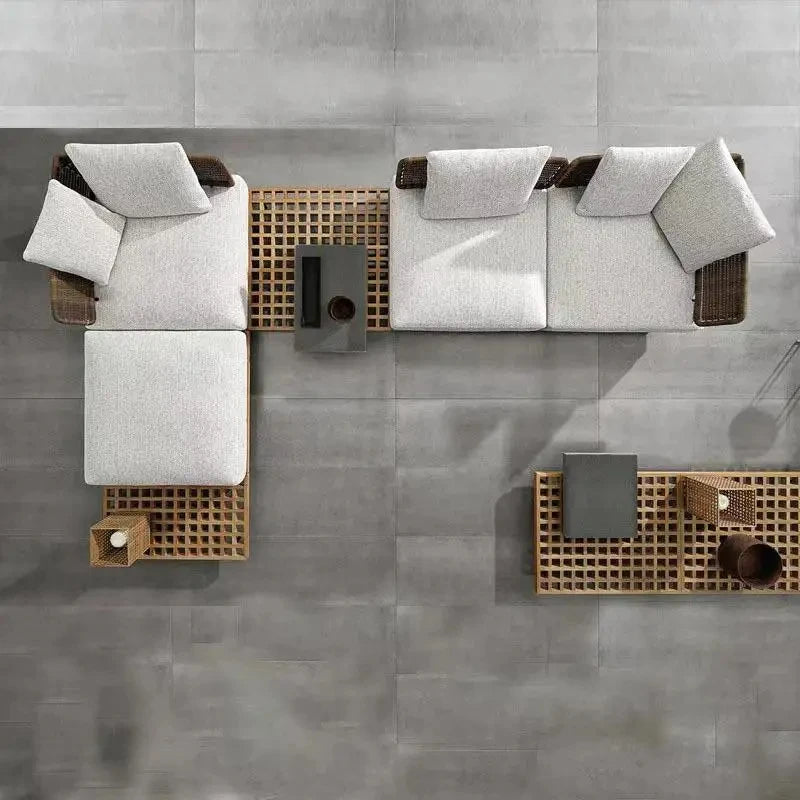 Outdoor teak sofa waterproof anti-corrosion sunscreen patio balcony gray outdoor sofa preferred high-grade diversified