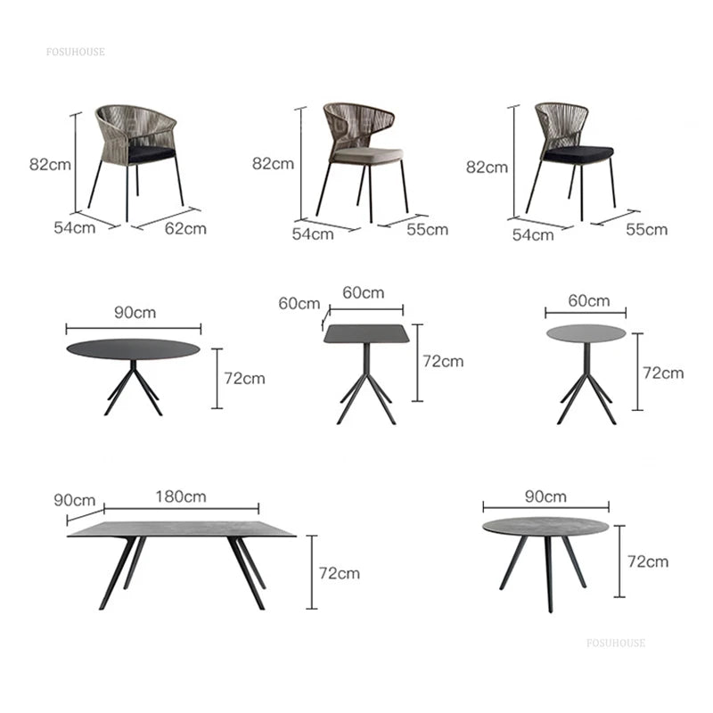 Nordic Rope Outdoor Furniture Set, Poltronas de lazer, Impermeável, Varanda Garden Chair, Cadeiras do encosto do café