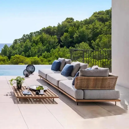 Outdoor teak sofa waterproof anti-corrosion sunscreen patio balcony gray outdoor sofa preferred high-grade diversified
