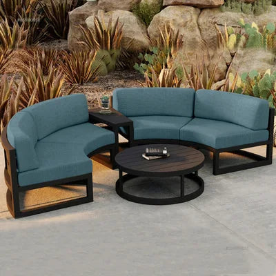 Outdoor Waterproof Sun Protection Garden Sofas Curved Outdoor Sofa Aluminum Alloy Courtyard Villa Reception Sofa Coffee Table
