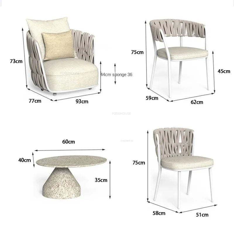 Garden Rope Waterproof Sun Protection Sets Leisure Outdoor Sofas Nordic Patio Furniture Villa Home Aluminum Alloy Lounge Chair