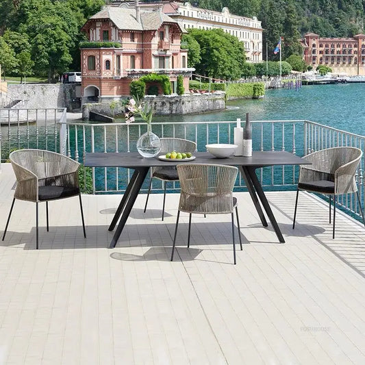 Nordic Rope Outdoor Furniture Set, Poltronas de lazer, Impermeável, Varanda Garden Chair, Cadeiras do encosto do café