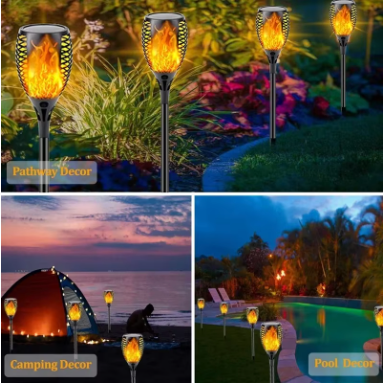 Outdoor Solar Torch Lights Waterproof Garden Patio Flickering Dancing Flame Lamp Lawn Lighting