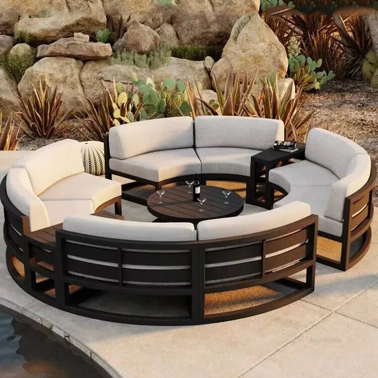 Outdoor Waterproof Sun Protection Garden Sofas Curved Outdoor Sofa Aluminum Alloy Courtyard Villa Reception Sofa Coffee Table
