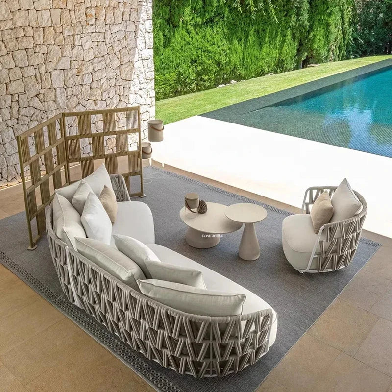 Garden Rope Waterproof Sun Protection Sets Leisure Outdoor Sofas Nordic Patio Furniture Villa Home Aluminum Alloy Lounge Chair