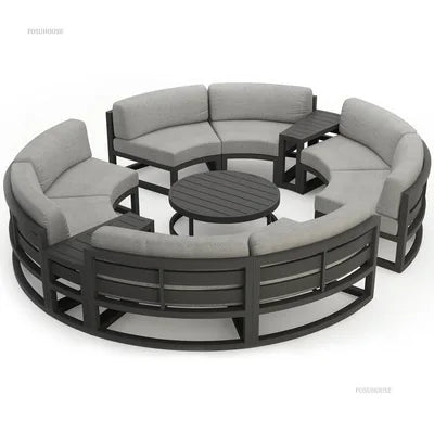 Outdoor Waterproof Sun Protection Garden Sofas Curved Outdoor Sofa Aluminum Alloy Courtyard Villa Reception Sofa Coffee Table