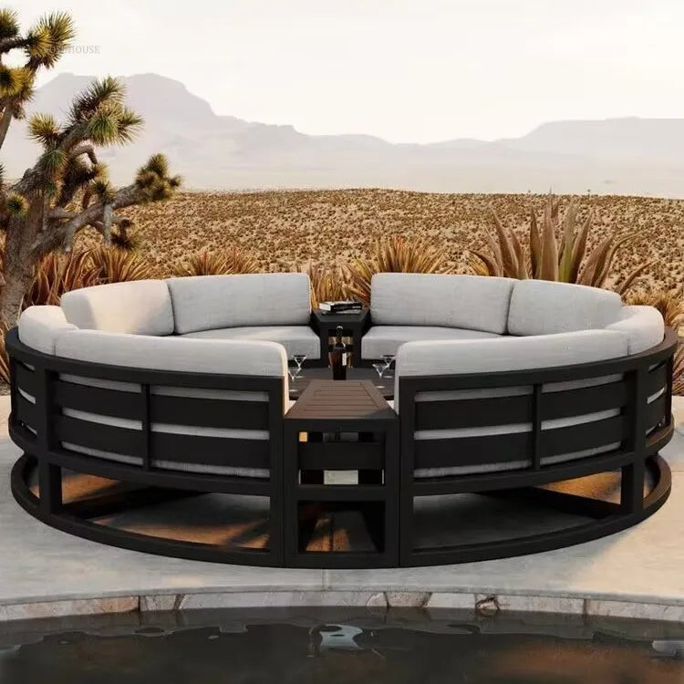 Outdoor Waterproof Sun Protection Garden Sofas Curved Outdoor Sofa Aluminum Alloy Courtyard Villa Reception Sofa Coffee Table