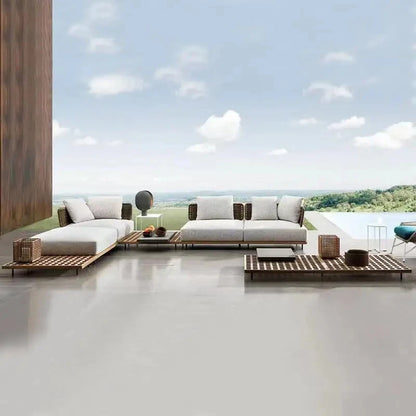Outdoor teak sofa waterproof anti-corrosion sunscreen patio balcony gray outdoor sofa preferred high-grade diversified