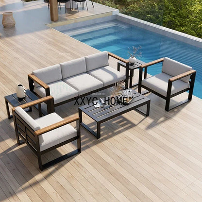 Aluminum Alloy Garden Sofas Waterproof Sunscreen Outdoor Furniture Home Courtyard Balcony Garden Sofa Coffee Table Combination L